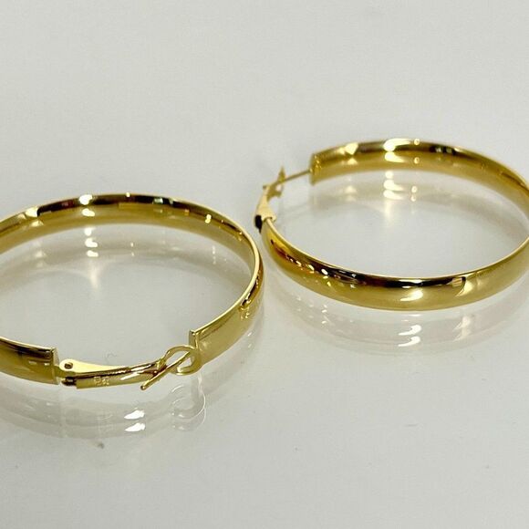 14K Italian Gold  High Polished Omega Back Hoop Earrings by Leslies Jewelry - Picture 11 of 11